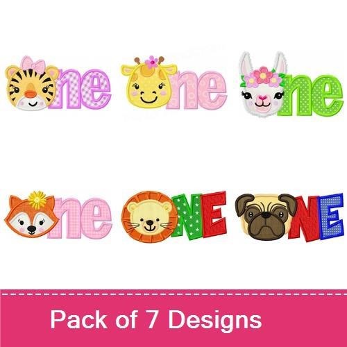 Applique Animal-Themed Birthday Embroidery Bundle – Tiger, Giraffe, Bunny & More (7 Designs)