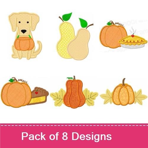 Dog in Pumpkin Costume & Fall Harvest Embroidery Bundle – Thanksgiving Designs (8 Designs)
