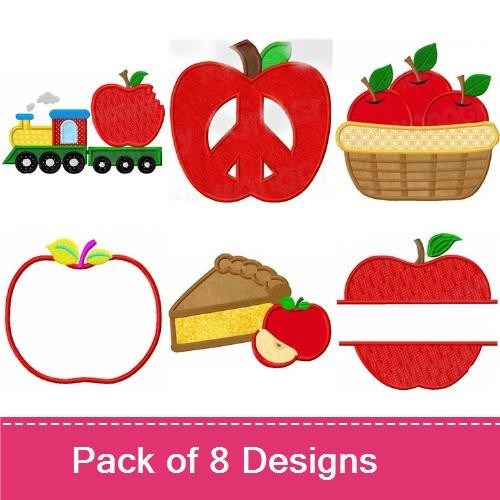 Applique Apple Harvest Embroidery Designs Bundle – Train with Apple, Red Apple, Apple Basket & More (8 Designs)