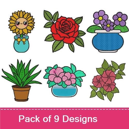 Floral Arrangements Embroidery Designs Bundle – Daisy Bouquet, Sunflower, Red Rose & More (9 Designs)