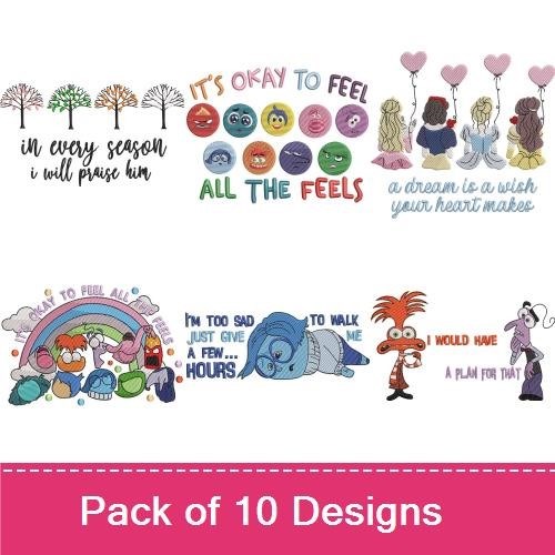 Feelings and Fun Characters Embroidery Designs Bundle – It's Okay To Feel, Happy Face Button, Sad Face Button & More (10 Designs)