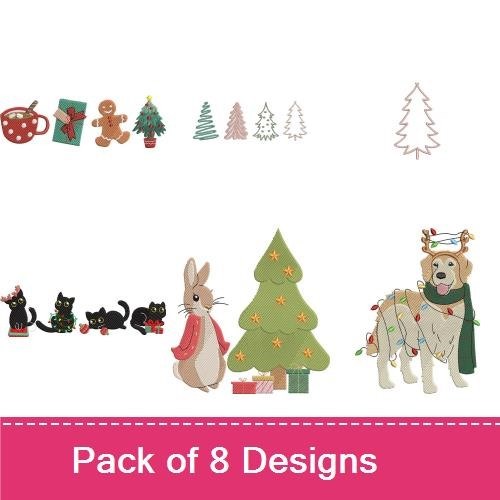 Golden Retriever & Christmas Tree Embroidery Bundle – Holiday Cheer (8 Designs)