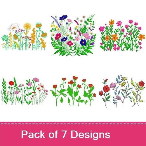 Wildflower Garden Embroidery Designs Bundle – Colorful Wildflower Arrangement, Delicate Floral Bouquet, & More (7 Designs)