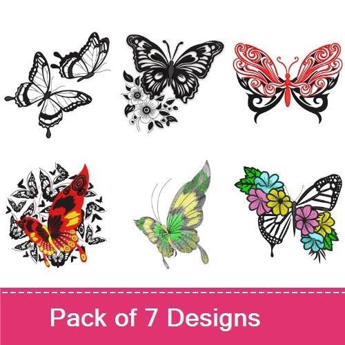 Butterfly Embroidery Designs Bundle – Butterfly with Flowers, Black and White Butterfly, Colorful Butterfly & More (7 Designs)