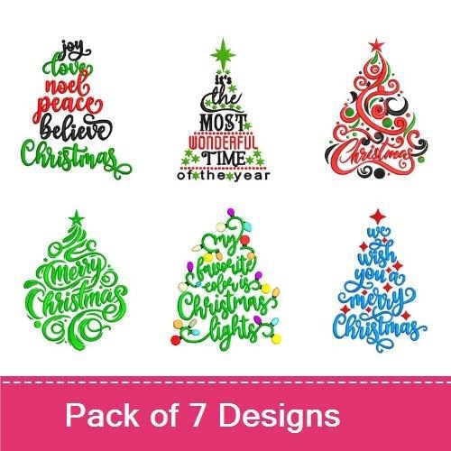 Christmas Tree Quotes Embroidery Designs Bundle – Joy Does Not Depend, Merry Christmas, The Magic of Christmas & More (7 Designs)
