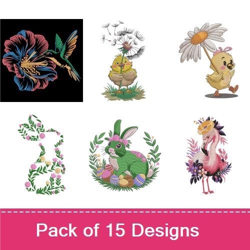 Springtime Animals Embroidery Designs Bundle – Ducklings, Chicks, Colorful Bird & More (15 Designs)