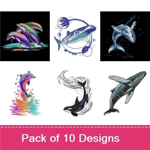 Ocean Life Embroidery Bundle – Whale, Dolphin Splash, Underwater Scene & More (10 Designs)