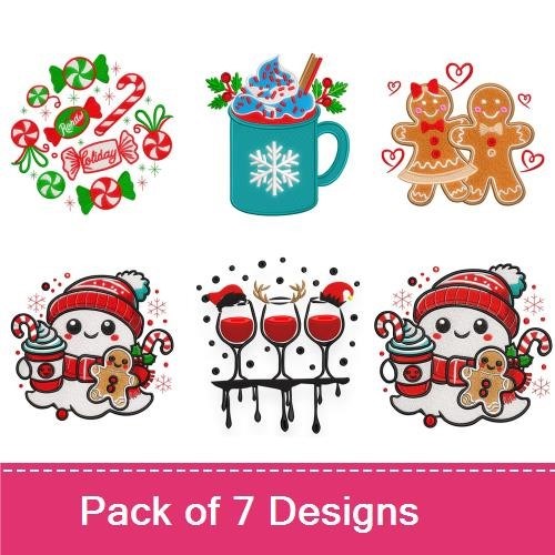 Festive Holiday Embroidery Bundle – Ghost with Gingerbread Cookie, Gingerbread Family, Christmas Drink Mug & More (6 Designs)