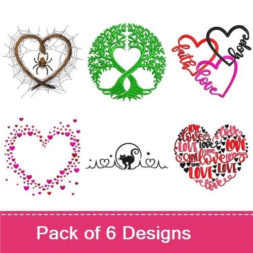 Heart and Love Embroidery Designs Bundle – Faith Love Heart, Hope Love Heart, Infinity Love Design & More (6 Designs)