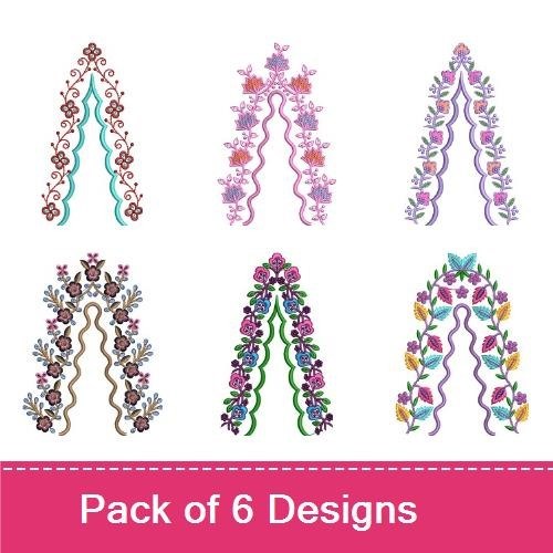 Floral Arch Embroidery Designs Bundle – Pink Flowers, Blue Accents, Purple Flowers & More (6 Designs)