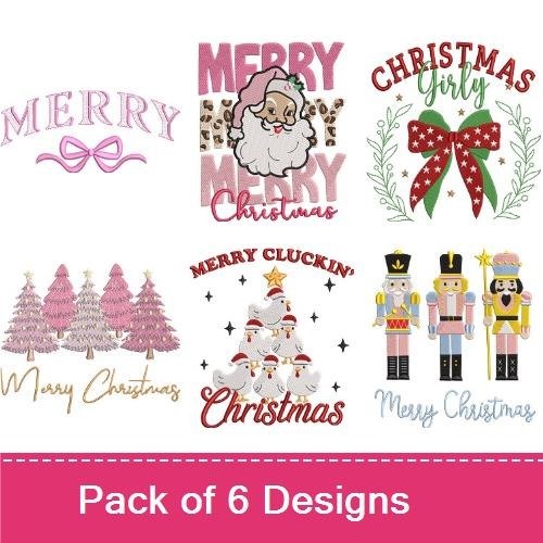 Christmas Character Embroidery Designs Bundle – Merry Christmas Santa, Nutcracker Soldiers, & More (6 Designs)