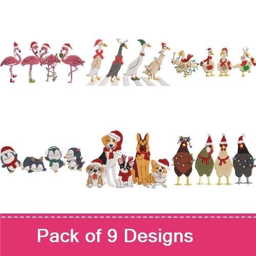 Animal Christmas Embroidery Bundle – Festive Designs (9 Designs)