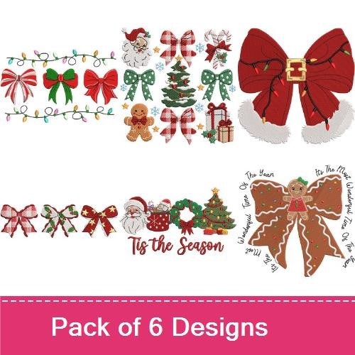 Santa Claus & Gingerbread Man Christmas Embroidery Designs Bundle – Christmas Tree, Holiday Wreath, Wrapped Gift & More (6 Designs)