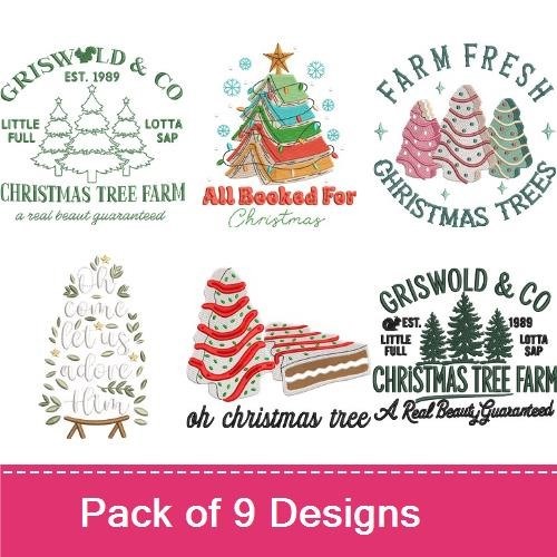 Christmas Tree Embroidery Designs Bundle – All Booked For Christmas, Farm Fresh Christmas Trees, & More (9 Designs)