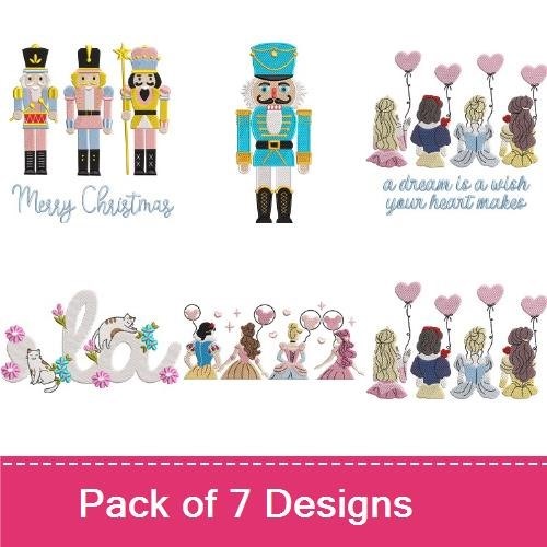 Nutcracker & Princess Embroidery Bundle – Christmas & Dreams (7 Designs)
