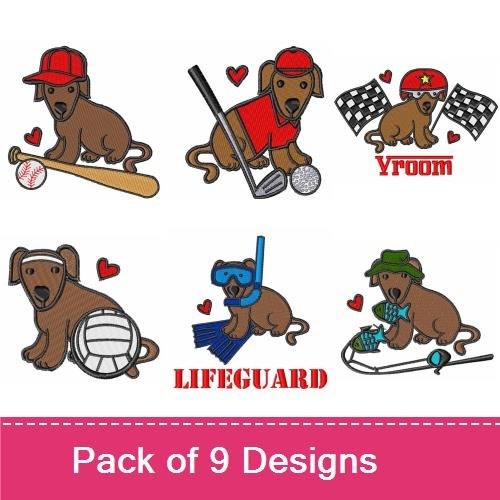 Dachshund Embroidery Bundle – Sports and Activities (9 Designs)