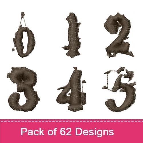 Rustic Brown Alphabet & Numbers Embroidery Designs Bundle – Numbers 0-6, Letter A & More (62 Designs)