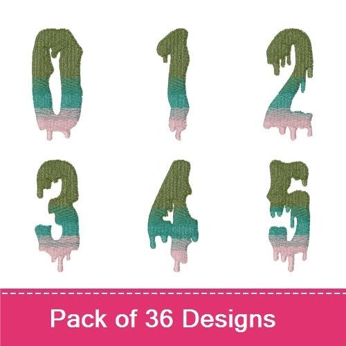 Drippy Knit Numbers Embroidery Designs Bundle – 0, 1, 2, 3, 4 & More (36 Designs)