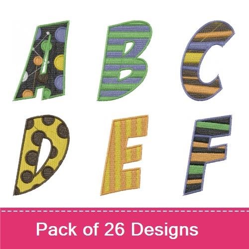 Applique Colorful Alphabet Letters Embroidery Designs Bundle – Letter A, Letter B, Letter C & More (26 Designs)