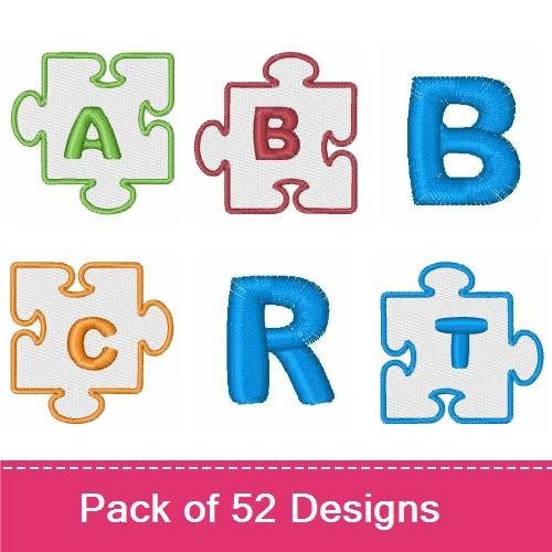 Alphabet Puzzle & Balloon Letters Embroidery Bundle – Puzzle Letters A-F, Balloon A & More (52 Designs)