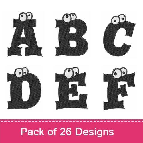 Playful Alphabet Letters with Eyes Embroidery Designs Bundle – A, B, C, D, E, F, G, H & More (26 Designs)