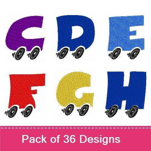 Numbers & Letters Embroidery Designs Bundle – Number 1 on Wheels, Letter A on Wheels & More (36 Designs)