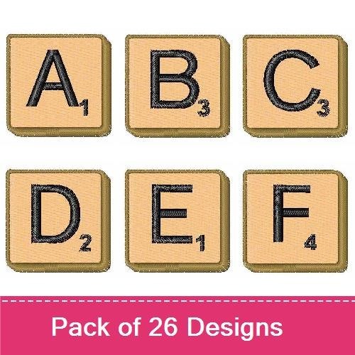 Scrabble Letter Embroidery Designs Bundle – Letters A, B, C, D, E & More (26 Designs)