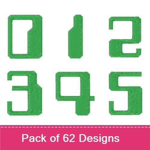 Green Block Numbers Embroidery Bundle – Number 0, Number 1, Number 2, Number 3, & More (62 Designs)