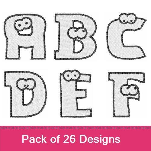 Playful Alphabet Letters Embroidery Designs Bundle – Letter A with Eyes, Letter B with Eyes, Letter C with Eyes & More (26 Designs)