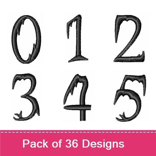 Gothic Numbers Embroidery Designs Bundle – Gothic Number 0, Gothic Number 1, Gothic Number 2 & More (36 Designs)