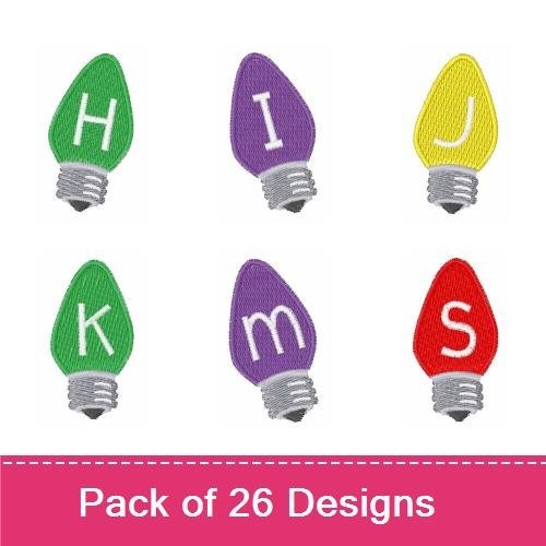 Colorful Alphabet Light Bulbs Embroidery Designs Bundle – Light Bulb A, Light Bulb B, Light Bulb C & More (26 Designs)