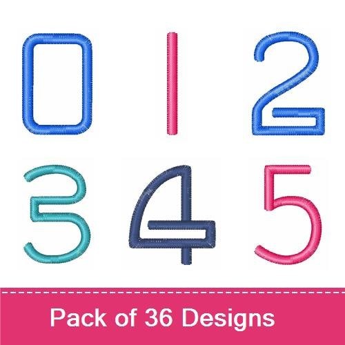 Colorful Numbers Embroidery Designs Bundle – Blue Number Zero, Pink Number One, Turquoise Number Three & More (36 Designs)