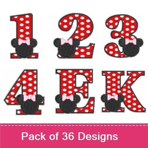 Applique Polka Dot Minnie Numbers & Letters Embroidery Designs Bundle – 0-9, A-Z & More (36 Designs)