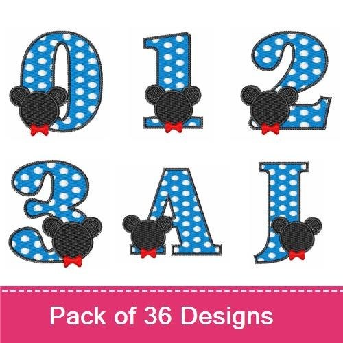 Applique Polka Dot Character Numbers Embroidery Designs Bundle – Number 0 with Character, Number 1 with Character, & More (36 Designs)