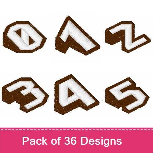 3D Brown and White Alphabet Embroidery Bundle – 3D Number Zero, 3D Number One, 3D Number Two & More (36 Designs)