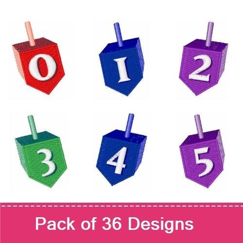 Colorful Dreidel Alphabet Embroidery Designs Bundle – Dreidel with 0, Dreidel with 1, Dreidel with 2 & More (36 Designs)