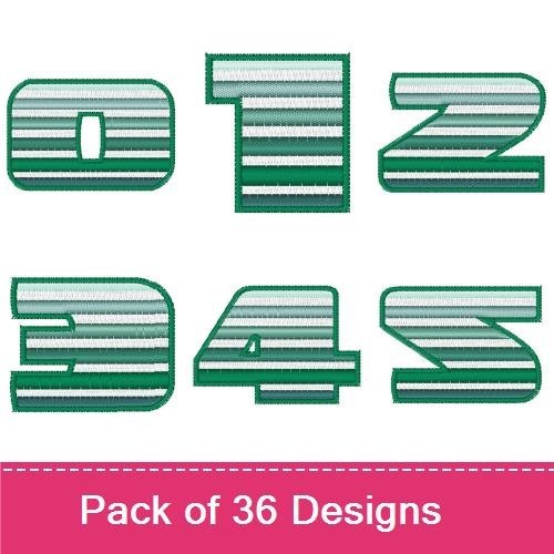Striped Numbers & Letters Embroidery Designs Bundle – Striped Number 0, Striped Letter A, Striped Number 1 & More (36 Designs)