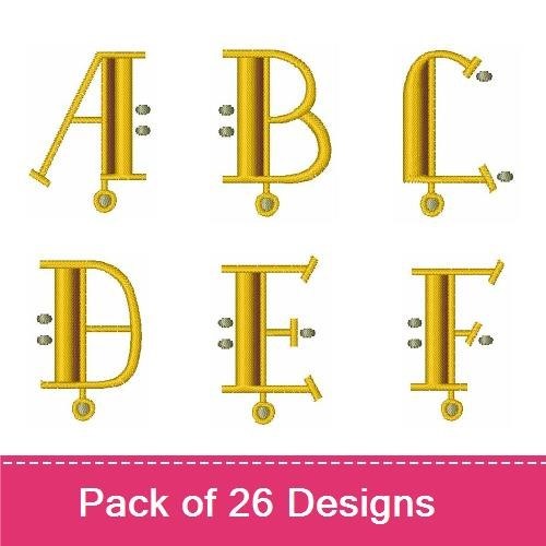Elegant Gold Alphabet Embroidery Designs Bundle – A, B, C, D, E, F, G, H & More (26 Designs)