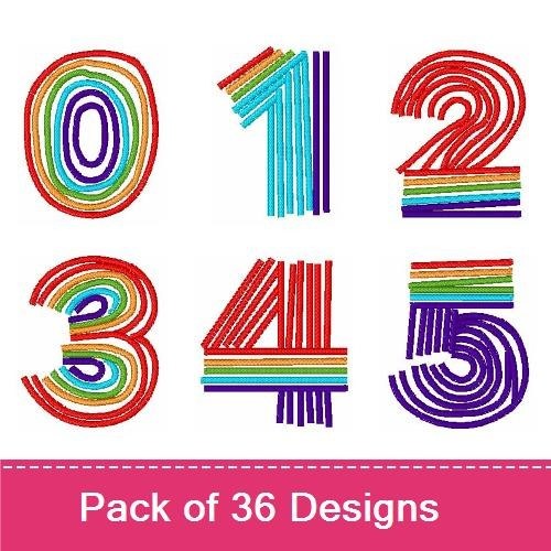 Rainbow Numbers & Letter Embroidery Designs Bundle – Colorful Number 0, 1, 2, 3, 4, 5, 6 & More (36 Designs)