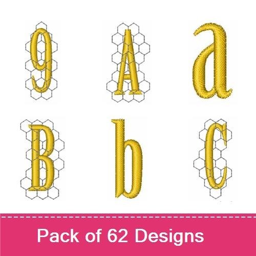 Honeycomb Alphabet & Numbers Embroidery Designs Bundle – Golden Letters and Numbers (62 Designs)