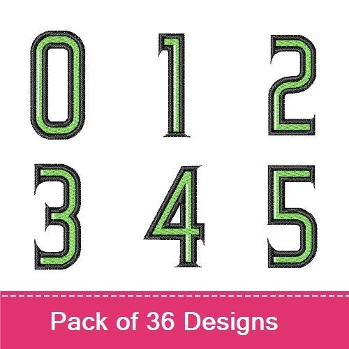 Green and Black Numbers & Letter B Embroidery Bundle – Number 0, Number 1, Number 2, & More (36 Designs)