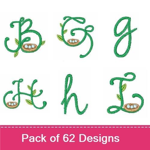 Spring Nest Alphabet & Numbers Embroidery Designs Bundle – Spring Nest Zero, Spring Nest One, Spring Nest Two & More (62 Designs)