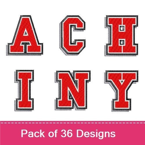 Varsity Red Numbers and Letters Embroidery Bundle – Number 0, Number 1, Number 2, Letter A & More (36 Designs)