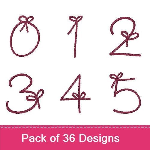 Ribbon Numbers & Letters Embroidery Designs Bundle – Number 0, Number 3, Letter A & More (36 Designs)