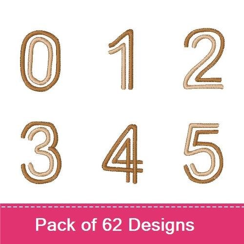 Two-Tone Numbers & Letters Embroidery Designs Bundle – Number 0, Number 1, Number 2, Letter A & More (62 Designs)