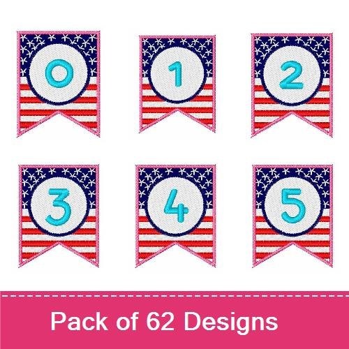 Patriotic Banner Embroidery Bundle – Banner with Circle and Stars, Number 1, Number 2, Number 3 & More (62 Designs)