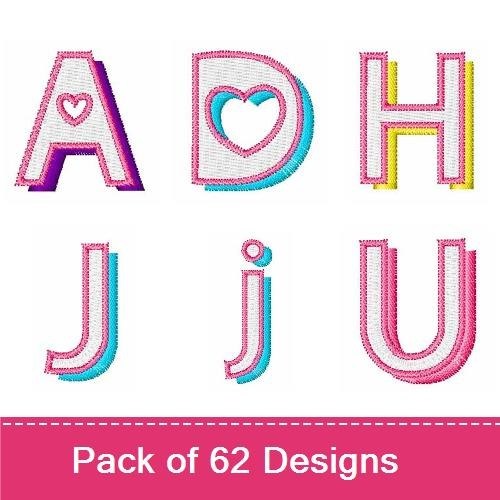 Pink Heart Numbers & Letter A Embroidery Designs Bundle – Zero with Heart, One, Two, Three & More (62 Designs)