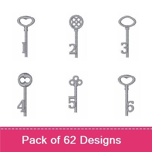 ITH Key Fob Embroidery Designs Bundle – Vintage Key with Circle, Vintage Key with Number 0, & More (62 Designs)