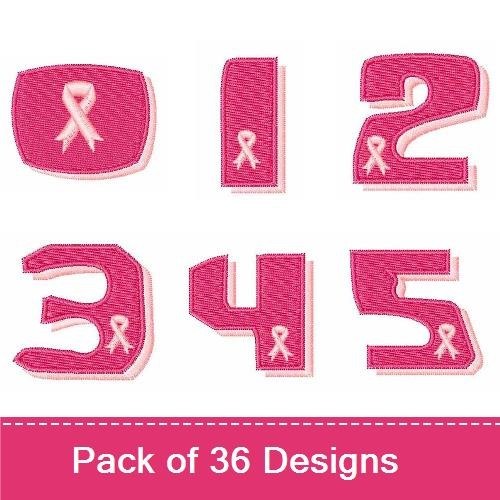Applique Pink Ribbon Numbers Embroidery Bundle – Pink Ribbon Number 0, Number 1, Number 2 & More (36 Designs)