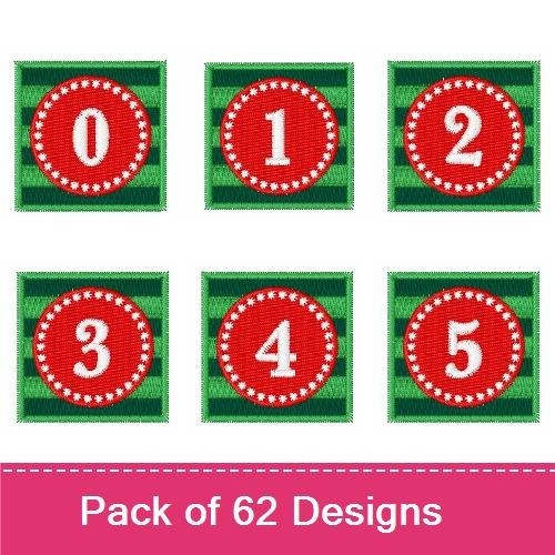 Festive Numbers and Characters Embroidery Bundle – Number 0, Number 1, Number 2, Character A & More (62 Designs)